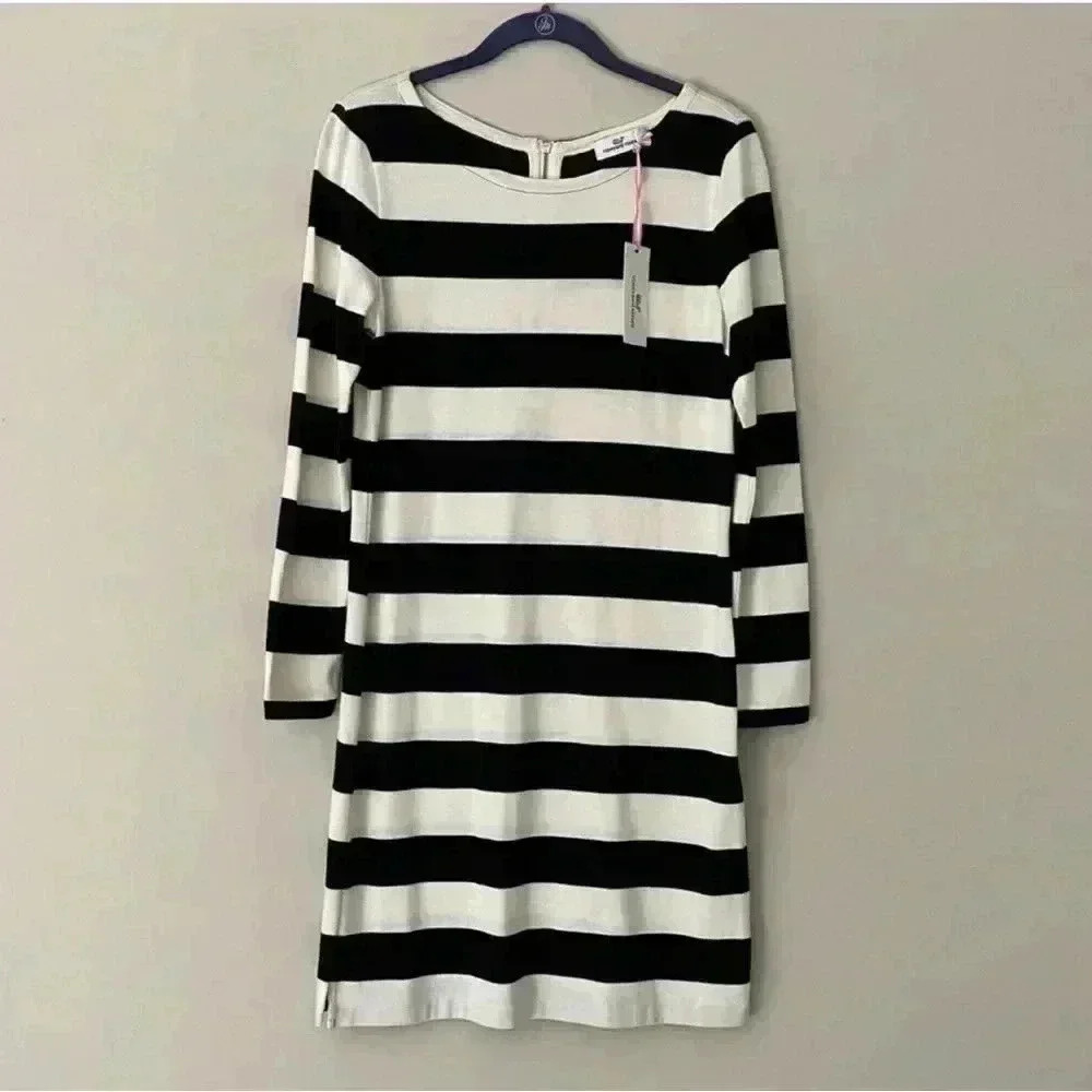 Vineyard Vines Black and White Striped Midi Dress